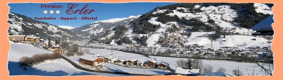 Pension Erler - Urlaub - Mayrhofen - Hippach - Zillertal - Winterurlaub - Skiurlaub - Snowboarden - Langlaufen - Aussicht Balkon Winter